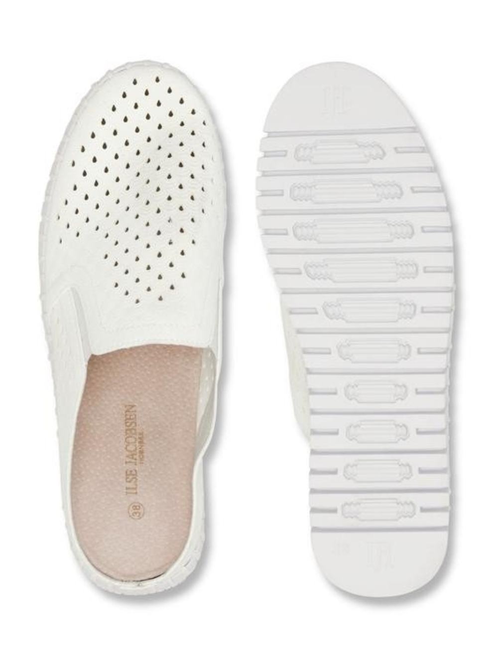Ilse Jacobsen White Perforated Slip-On Mules Laser-Cut Wave EU 40